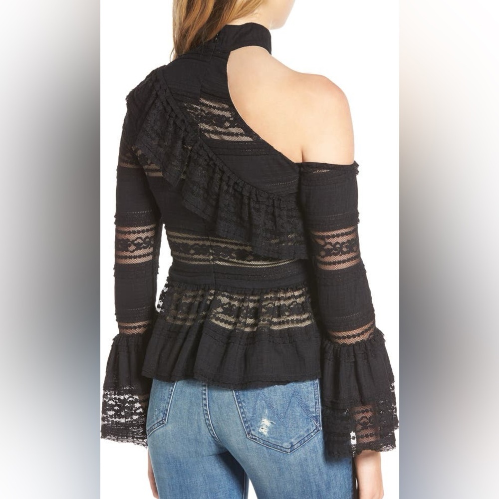 Parker Nicola Black One-Shoulder Lace Blouse